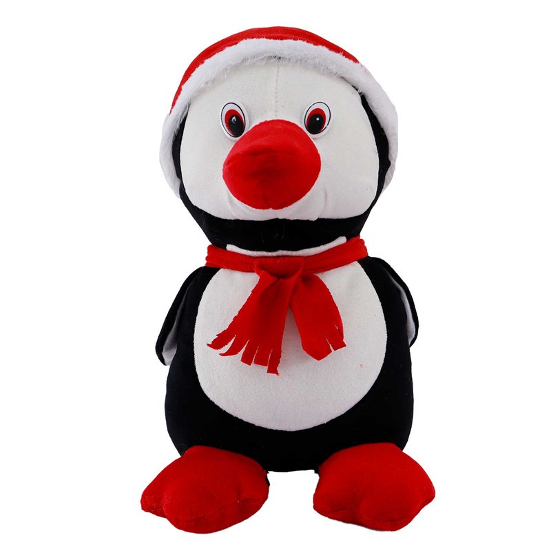 Merry Christmas Penguin Soft Toy White Black - Height 35 cm